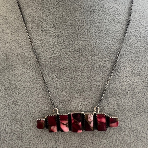 ❤️ Red Rose Pink Dahlia Sterling Southwestern Pendant Necklace 18+2” 13.5 gms - Picture 8 of 10